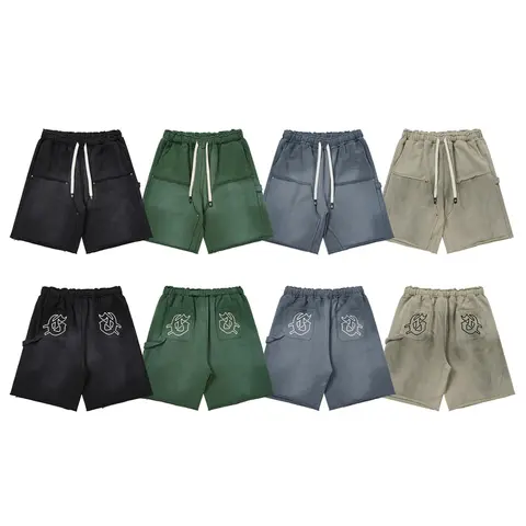 GODSPEED Cotton Sweat Shorts Men Washed Graphic Print Logo Casual Shorts Streetwear Loose Fit Drawstring Pocket Shorts Summer Gym Running Lounge Athletic Shorts Y2K Unisex