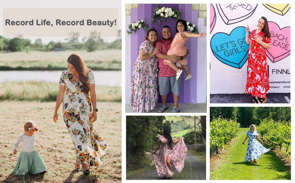 Women's Floral Maxi Dresses Casual Long Summer Boho Beach Dress Short Sleeve Button Up Split Party Dress Women's Floral Maxi Dresses Casual Long Summer Boho Beach Dress Short Sleeve Button Up Split Party Dress