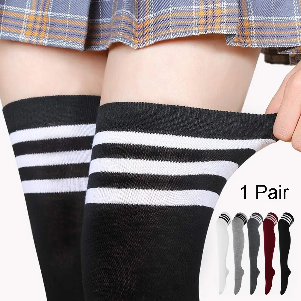 1 Pair over Knee Thigh Socks, Knee-High Warm Stripe Stocking for Women, Boot Sock Leg Warmer, High Socks for Daily Wear, Cosplay