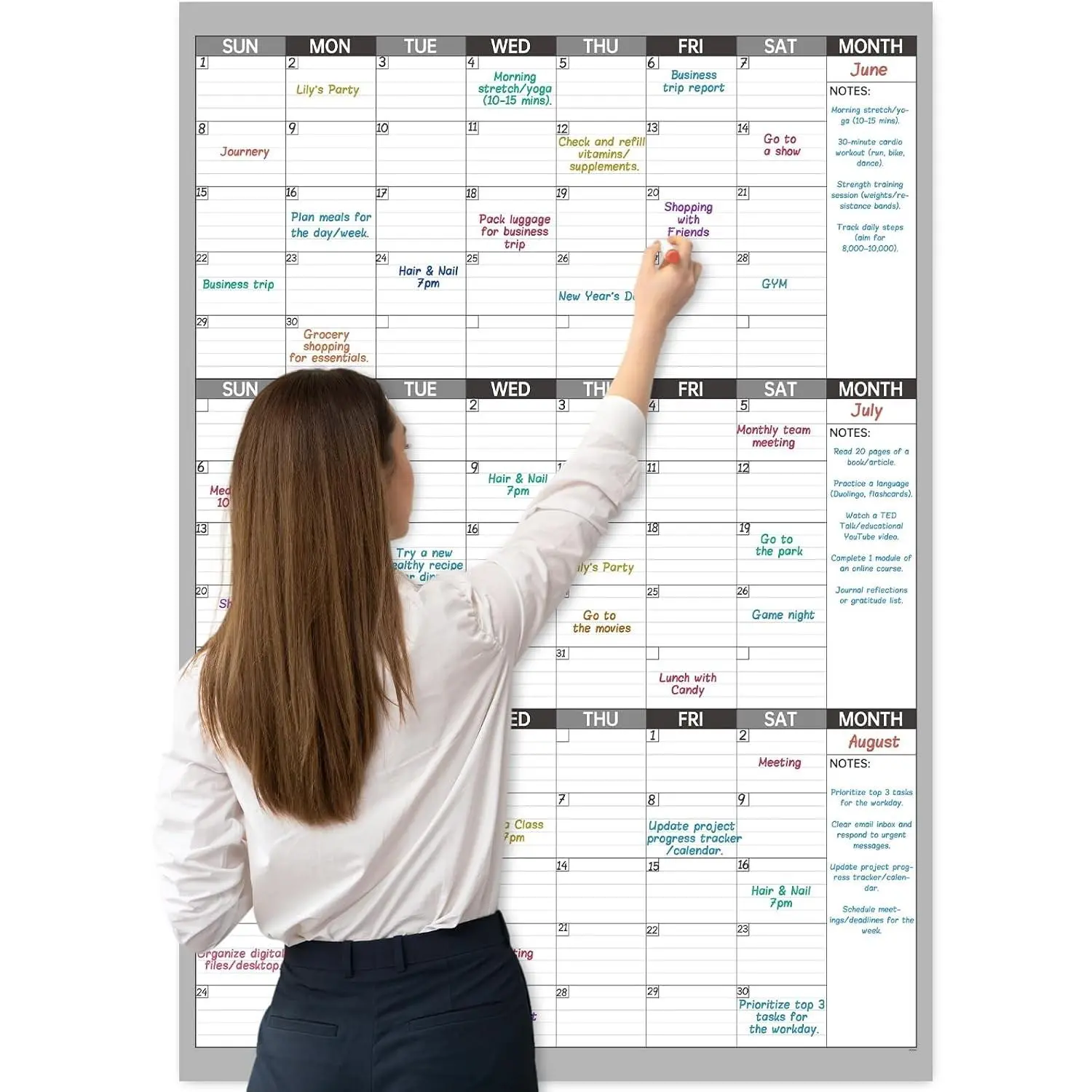 Large Dry Erase Calendar for Wall - Undated 3 Month Wall Calendar, 28" x 40"(Vertical), Wall Calendar Dry Erase for Home, Office, Classroom with 8 Round Stickers - Grey