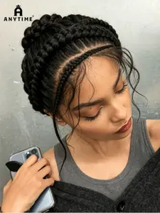 Full Lace Cornrow Braided Wigs, Synthetic Handmade Bantu Braided Lace Wigs, Natural Box Braids with Baby Hair, for Women