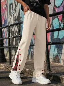 Spring Autumn Unisex Casual Sweatpants, Colorblock Plaid Patchwork Design, Loose Fit, Elastic Waist, Street Style, All Seasons