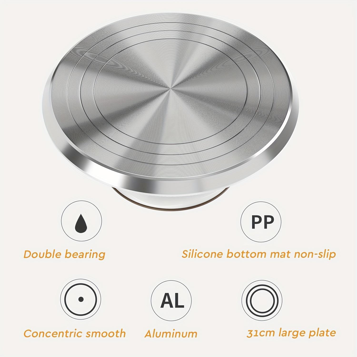 A 10-Inch Cake Turntable And Decoration Table in White And Pink, Designed for Home Baking, Featuring Rotating Tools for Cake Decorating