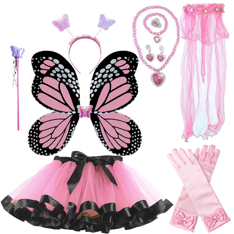 Popular Butterfly Themed Dress Up Kit, Fluffy Tutu Skirt with Wings Headband Fairy Wand, Dreamy Fairy Aesthetic Butterfly Costume Set, Kids Costume & Women's Dance Skirt for Birthday Themed Party