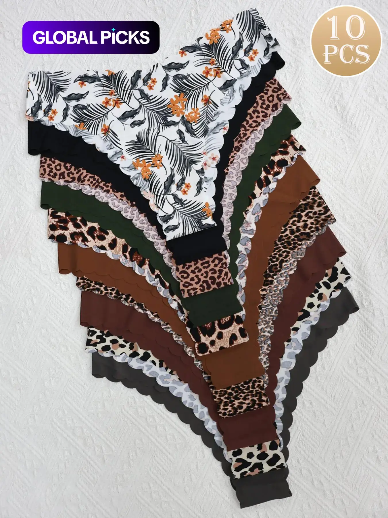 Women's Seamless High Elastic Fit Scallop Trim Underwear Set, Comfortable Breathable Panties, Casual Fashion Everyday Wear for All Seasons