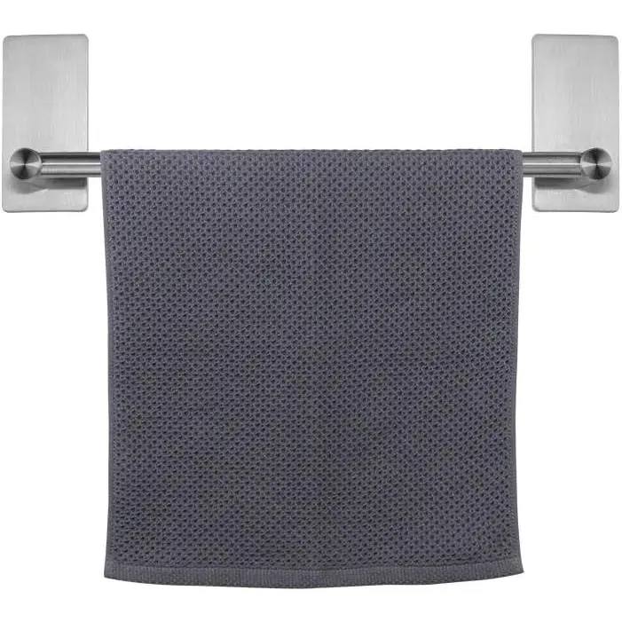 Self Adhesive Bathroom Towel Bar- Stainless Steel Bath Wall Shelf Rack  Towel Stick  Sticky Hanger Contemporary Style, NO Drilling (1 Pack, Brushed Nickel, 9-Inch Towel Rack)