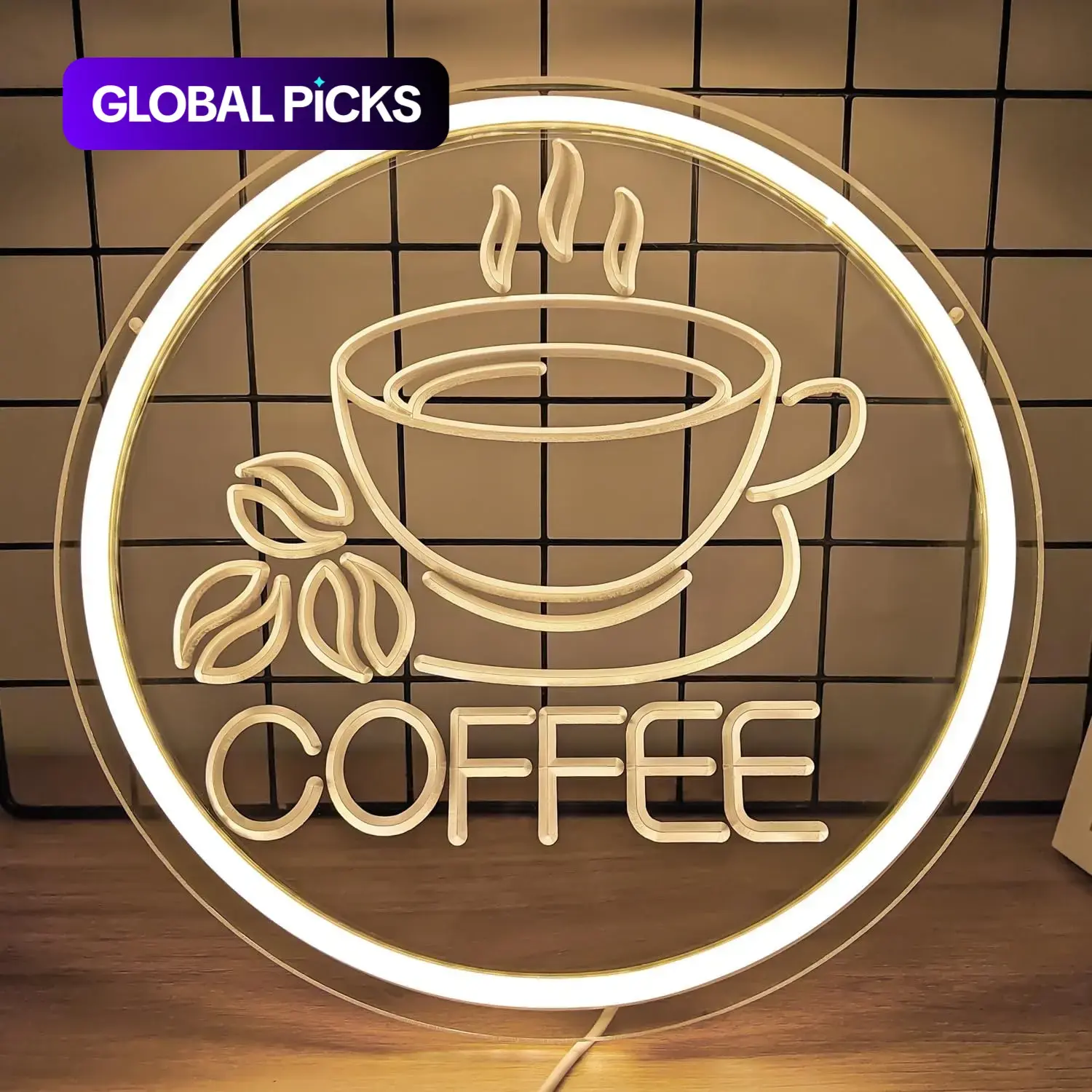 Neon Light Coffee Decorative Lamp, LED Neon Light, Home Decor Lighting, USB Powered with On-Off Switch, 27x27cm Size, Ideal for Cafe Office Kitchen Bar Counter #GLOBAL PICKS