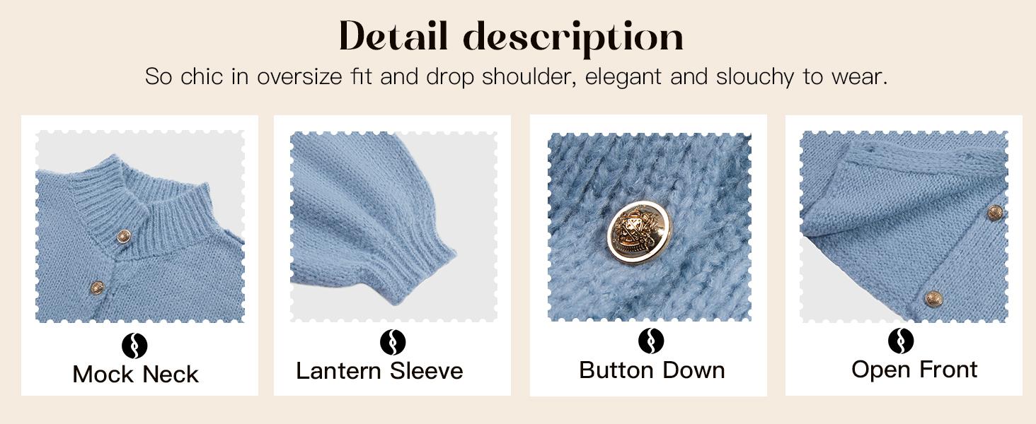 Saodimallsu Womens Oversized Cardigans Long Lantern Sleeve Button Down Chunky Knit Loose Fall Sweater Coats