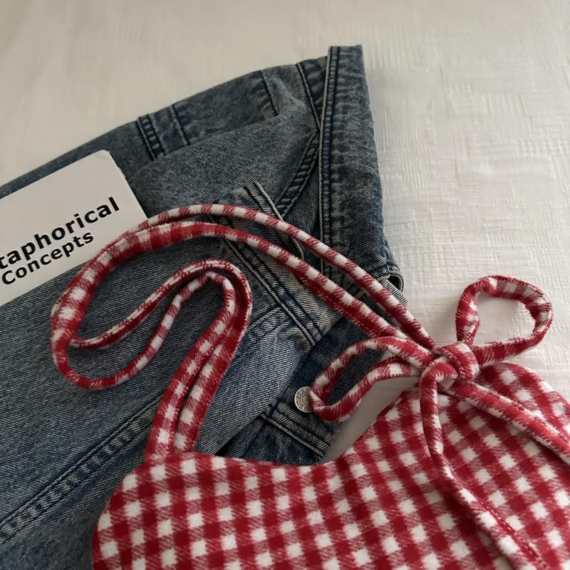 Women's Heart-Shaped Crossbody Bag with Bow and Checkered Pattern - Minimalist Handbag, Fixed Strap Magnetic Closure, Red - Elegant Daily Wallet, Bag, Versatile Fashion Accessory, Durable Fabric shoulder bags Large Soft Color Suede Kisslock Barrel