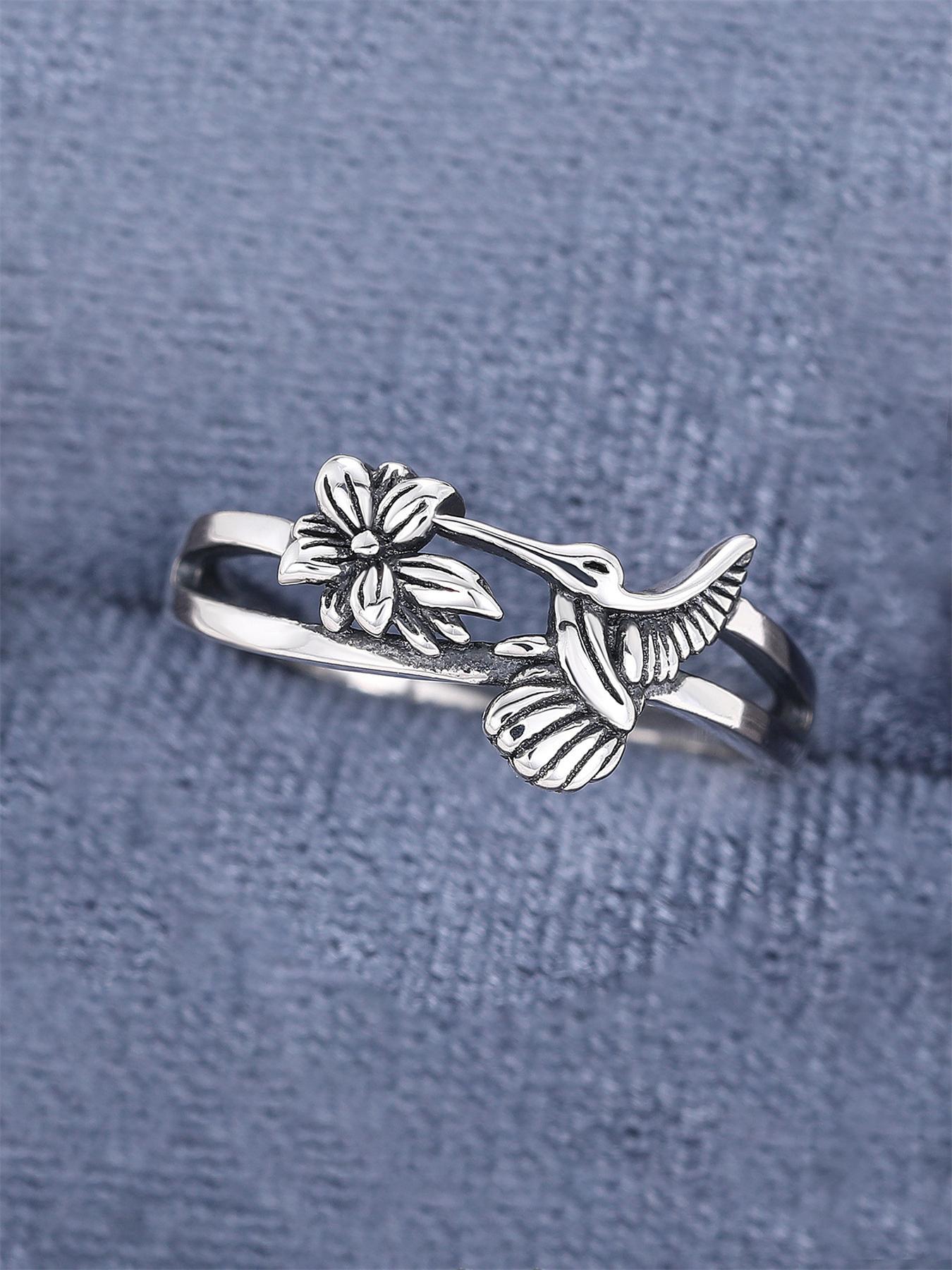 925 Sterling Silver 925 Sterling Silver Cute Bird Design Ring, Wedding Engagement Anniversary Jewelry for Party, Daily Clothing Decor, for Birthday Gift Hummingbird Ring