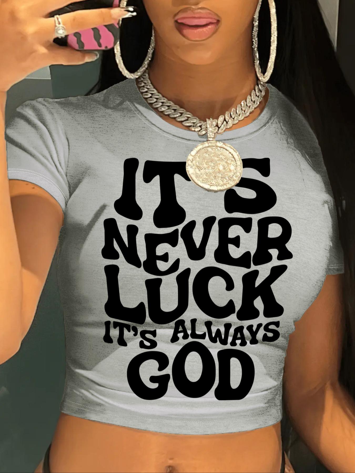 Women's Slogan Print Round Neck Crop Tee, Fashion Casual Crew Neck Skinny T-Shirt for Daily Holiday Vacation Outdoor Wear, Ladies Clothes for All Seasons