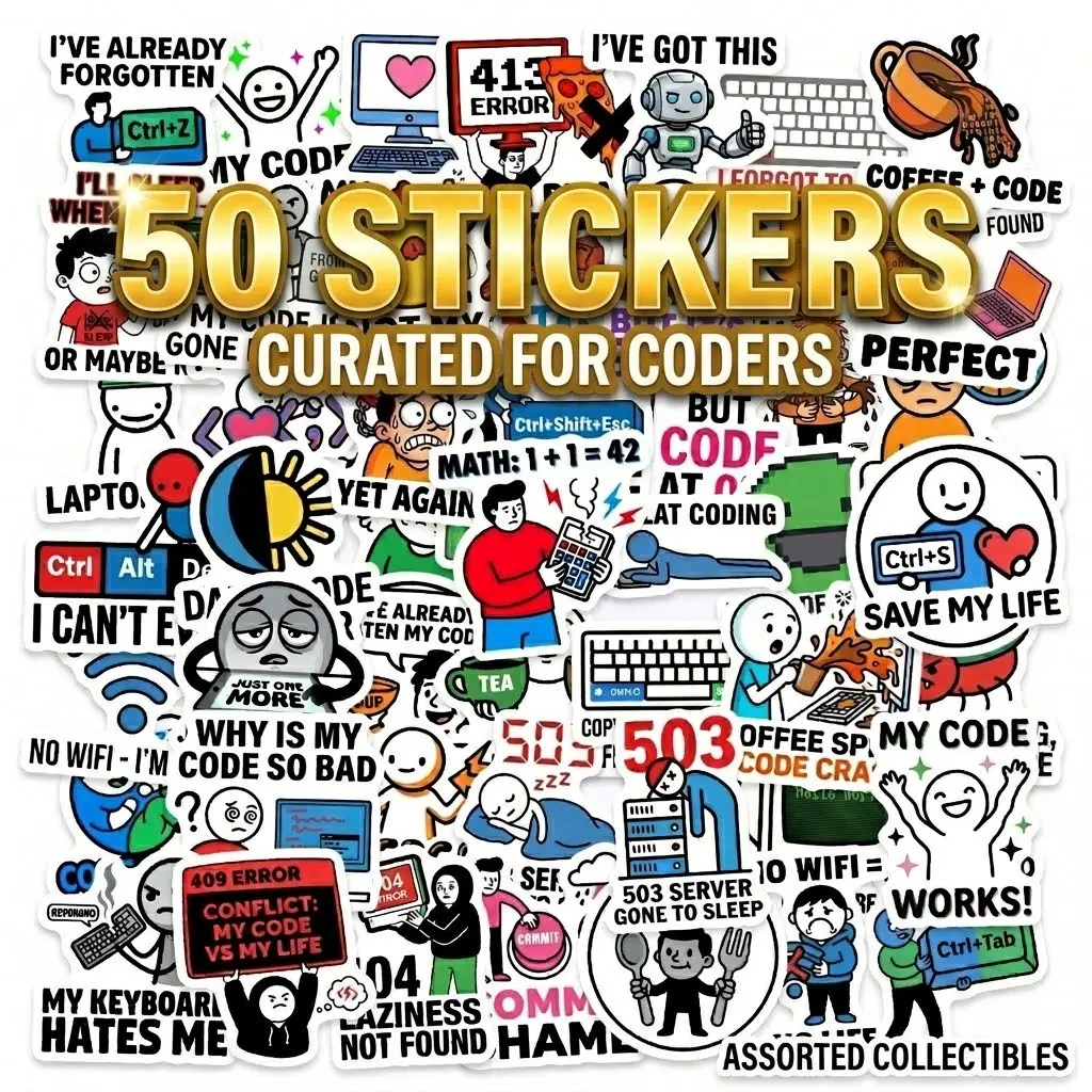 50PCS Funny Programmer Stickers Packs, Waterproof Cartoon Coding Dev Meme Sticker for Laptop, Skateboard, Luggage, Guitar, Cool Geek Tech Gifts, Scrapbook Accessories, Crafts