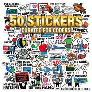 50PCS Funny Programmer Stickers Packs, Waterproof Cartoon Coding Dev Meme Sticker for Laptop, Skateboard, Luggage, Guitar, Cool Geek Tech Gifts