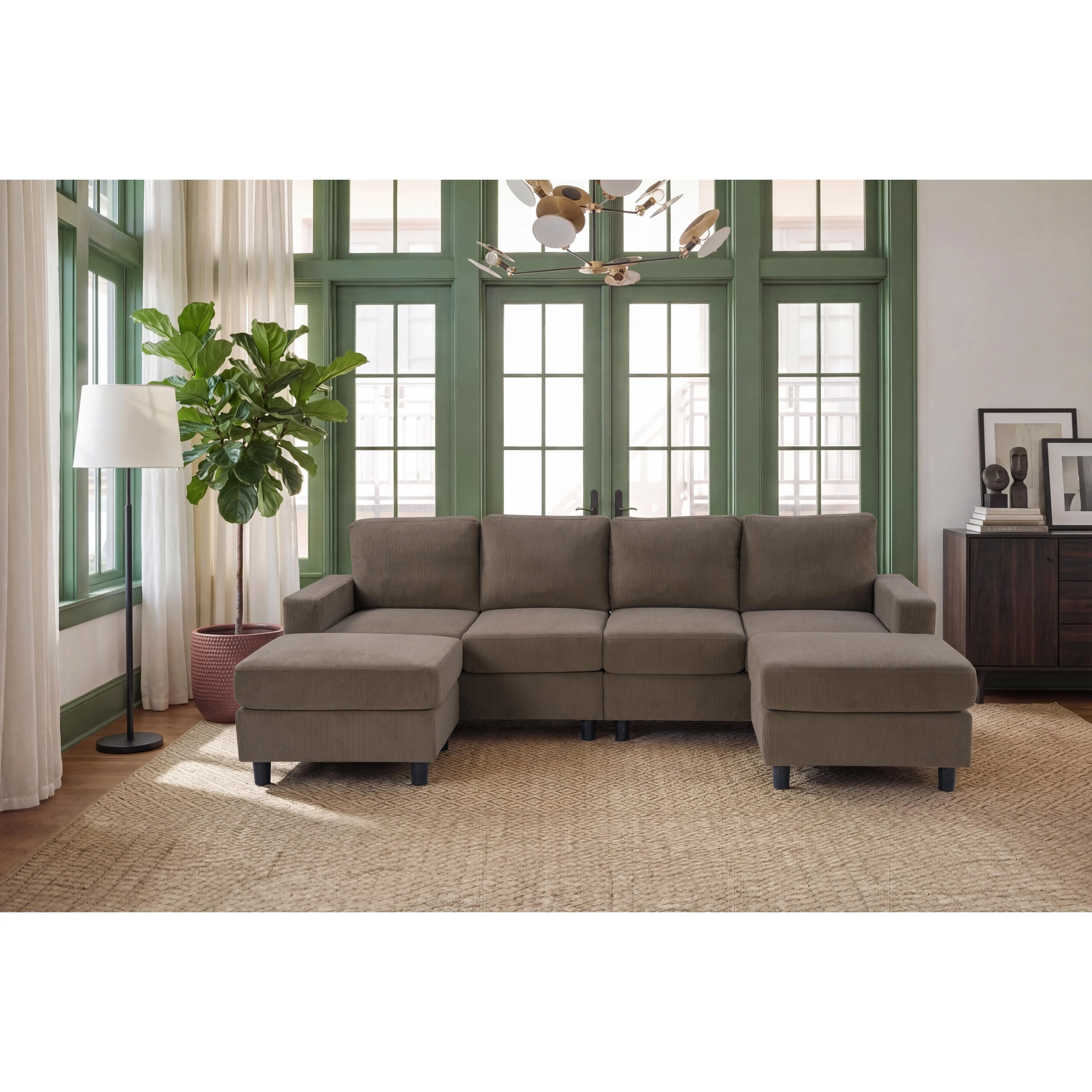 ARCH 98.8" Oversized U-Shaped Sectional Couch Corduroy Upholstered 4-Seat Double Chaise Sofa with Sturdy Legs Thick Padding Modular Corner Sofa for Living Room Family Room Large L-Shape Convertible Couch, Living Room Furniture for Apartment
