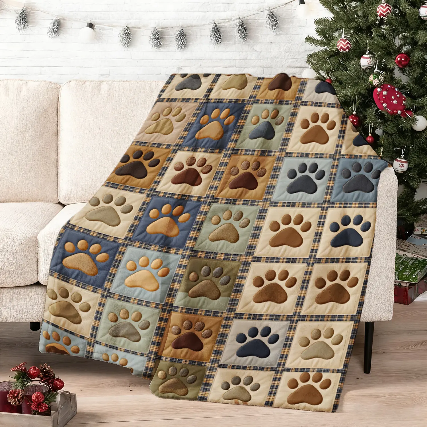 YHFZ-JOOCAR Comfortable Pet Paw Print Quilt - Soft And Warm, Suitable for All Seasons, Perfect for Bed, Sofa, Office, And Travel - The Perfect Gift for Dog Lovers, Travel Comfort Cozy Home Decor, Sofa Throw, Plush Fleece Blanket Birthday Gift 1pc 280GSM