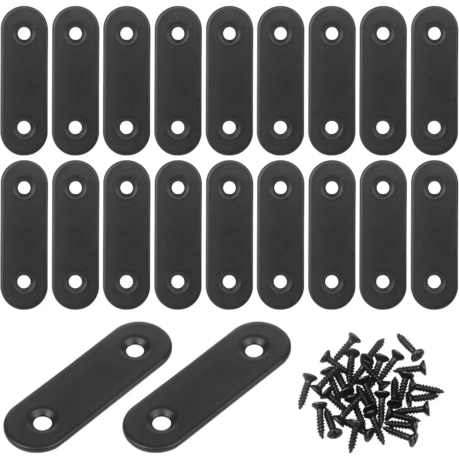 20 count Straight Brace, 2” x 0.6” Flat Brace, Stainless Steel Straight Bracket, Mending Joining Plates for Bed Frame,Board,,Shelves & Furniture, Matte Black (20)