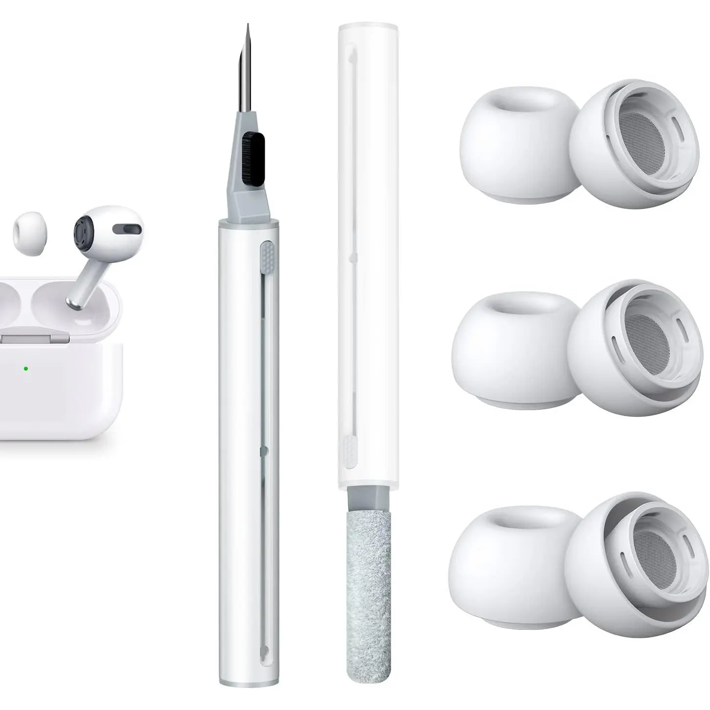 3 Pairs Replacement Silicone Ear Tips (S/M/L) with Noise Reduction Hole for AirPods Pro 1st-2nd Gen, 3-in-1 Cleaner Kit for All AirPods Series