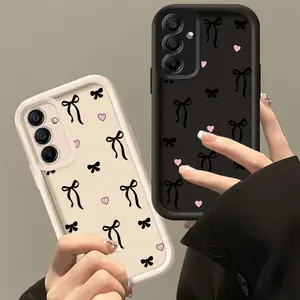 Phone Case - Ribbon Hearts Design Black And White TPU Full Cover Anti-Fall Protection Mobile Phone Case, Suitable for Samsung Galaxy S25/S24/S23/S22/S21/S20 Ultra, Plus