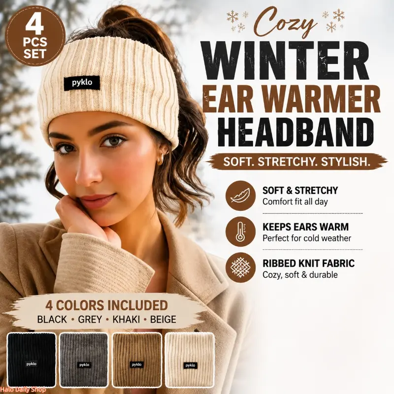 4-Pack Unisex Winter Headbands Soft Stretchy Fleece Ear Warmer Hair Accessories Wide Comfortable Head Wrap for Outdoor Running Walking Daily Wear