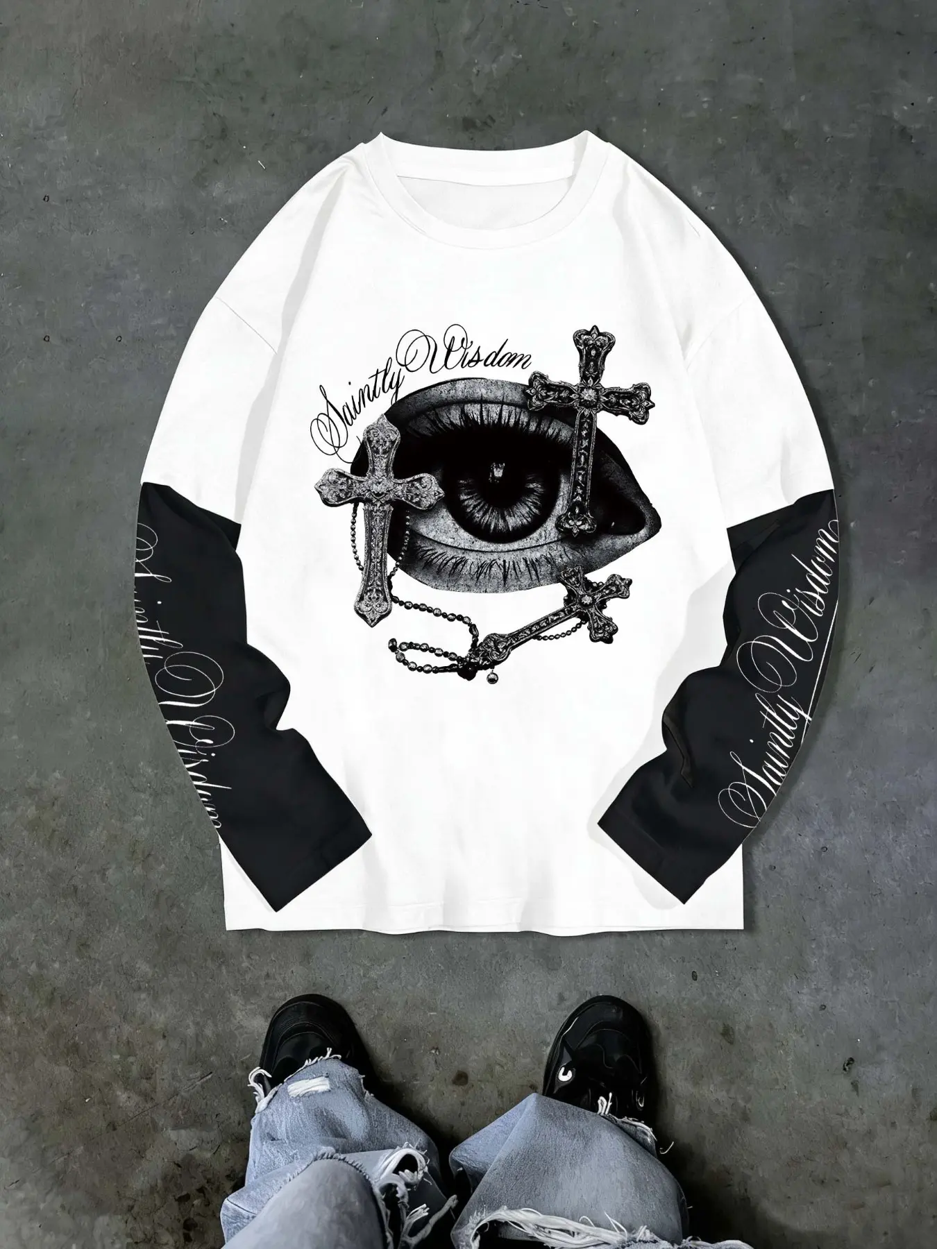 Men's Dark Butterfly Gothic Long Sleeve T-Shirt, Y2K Grunge