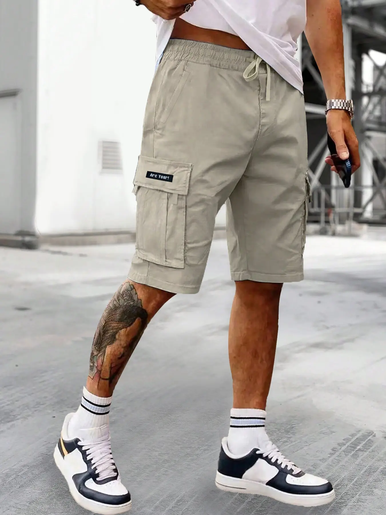 Men's Light Beige Cargo Shorts with Multi Pockets | Casual Loose Fit Utility Workout Shorts | Elastic Waistband & Adjustable Drawstring | Summer Streetwear Baggy Shorts for Hiking, Gym, Beach, Fishing & Daily Wear | Trendy Hip Hop Style Skater Shorts