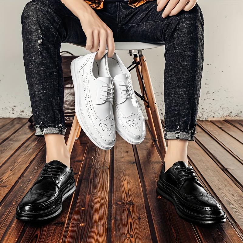 BIGWIG Men'S Fashion White Block Shoes with Thick Sole, Casual Business Wedding Office Footwear, All-Season Lace-Up Round Toe with Rubber Sole and EVA Insole for Party Vacation