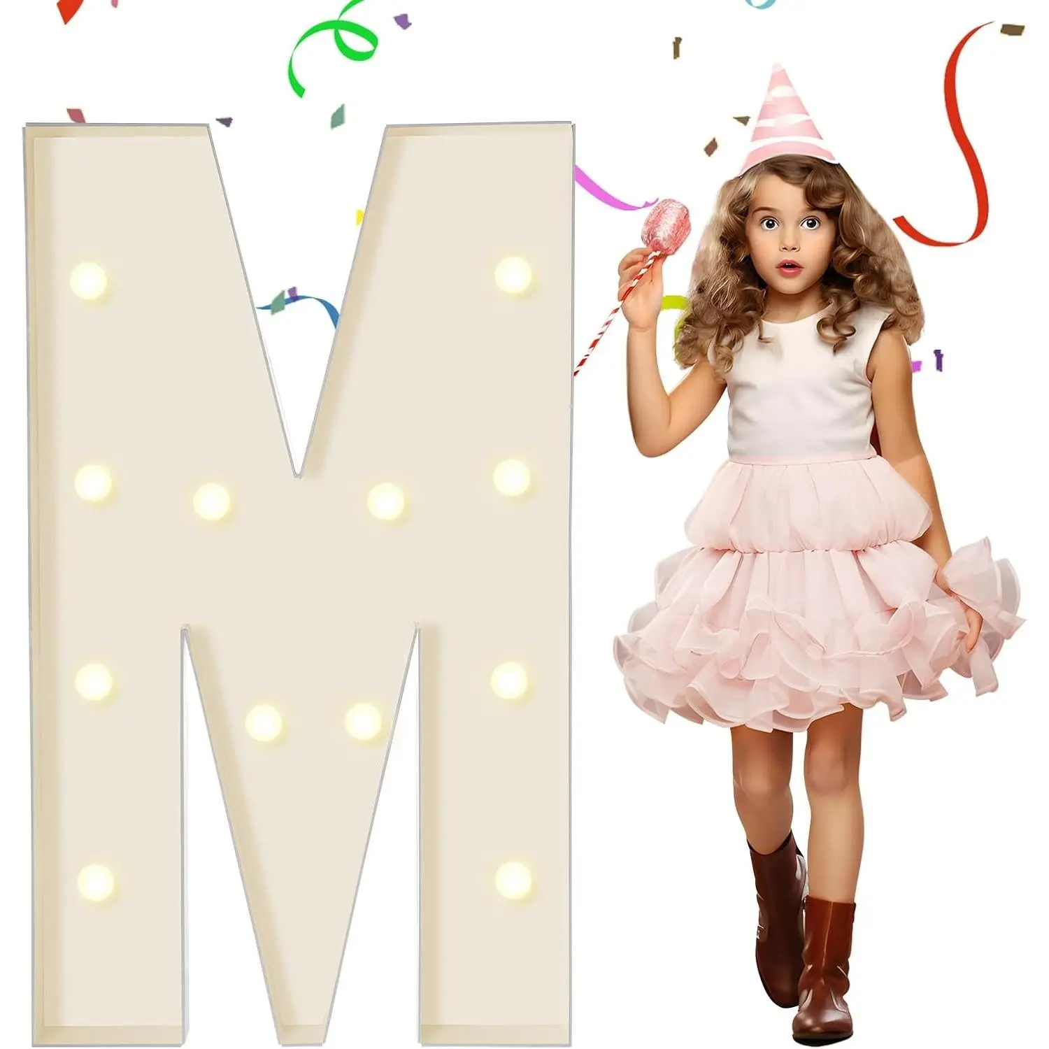 Marquee Letters 4 Feet Tall, 4 FT Marquee Light Up Letters, Giant Light Up Letters 4FT for Birthday Party Baby Shower Gender Reveal Graduation Prom Decorations, Letter M with LED Lights DIY Kit
