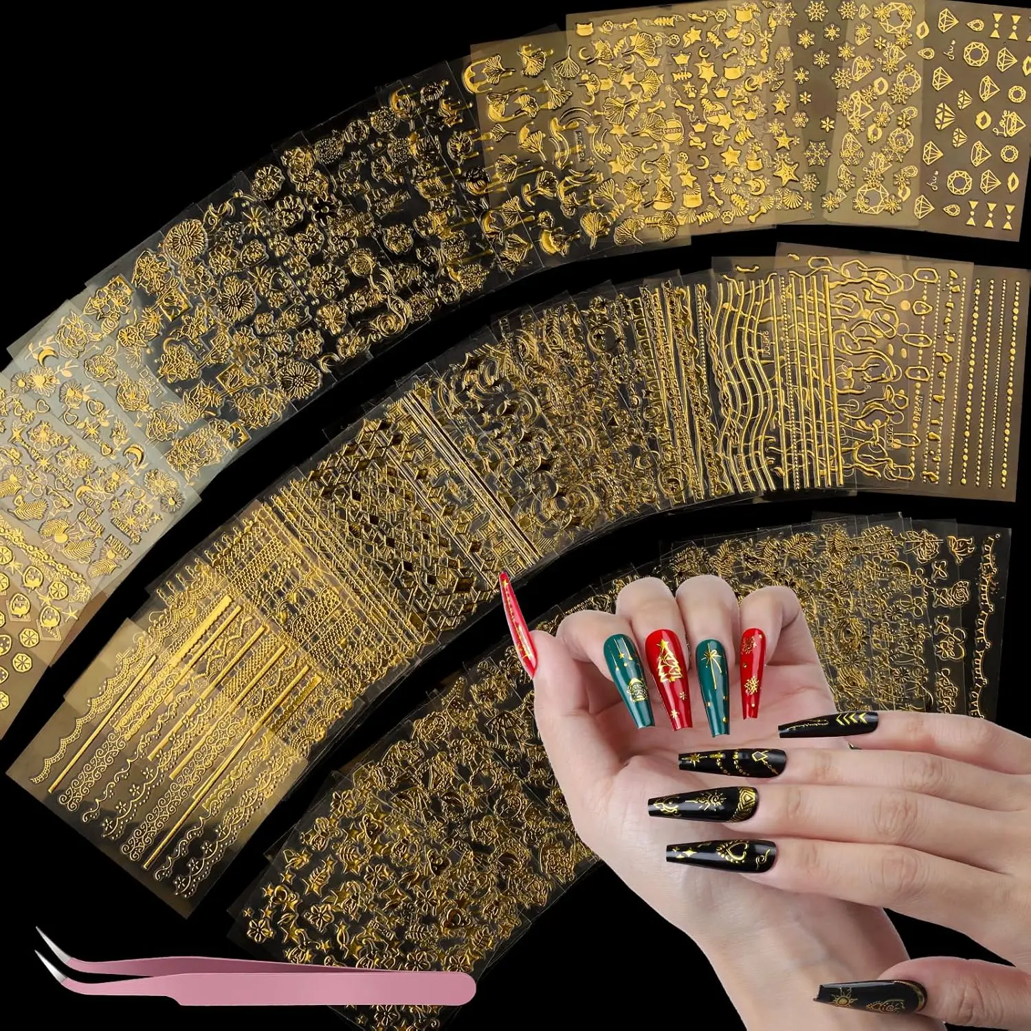 50 Sheets Nail Stickers for Nail Art, Nail Decals Gold Nail Stickers for Kids Women in Fall Winter Halloween Christmas, Nail Decorationsfidget toys