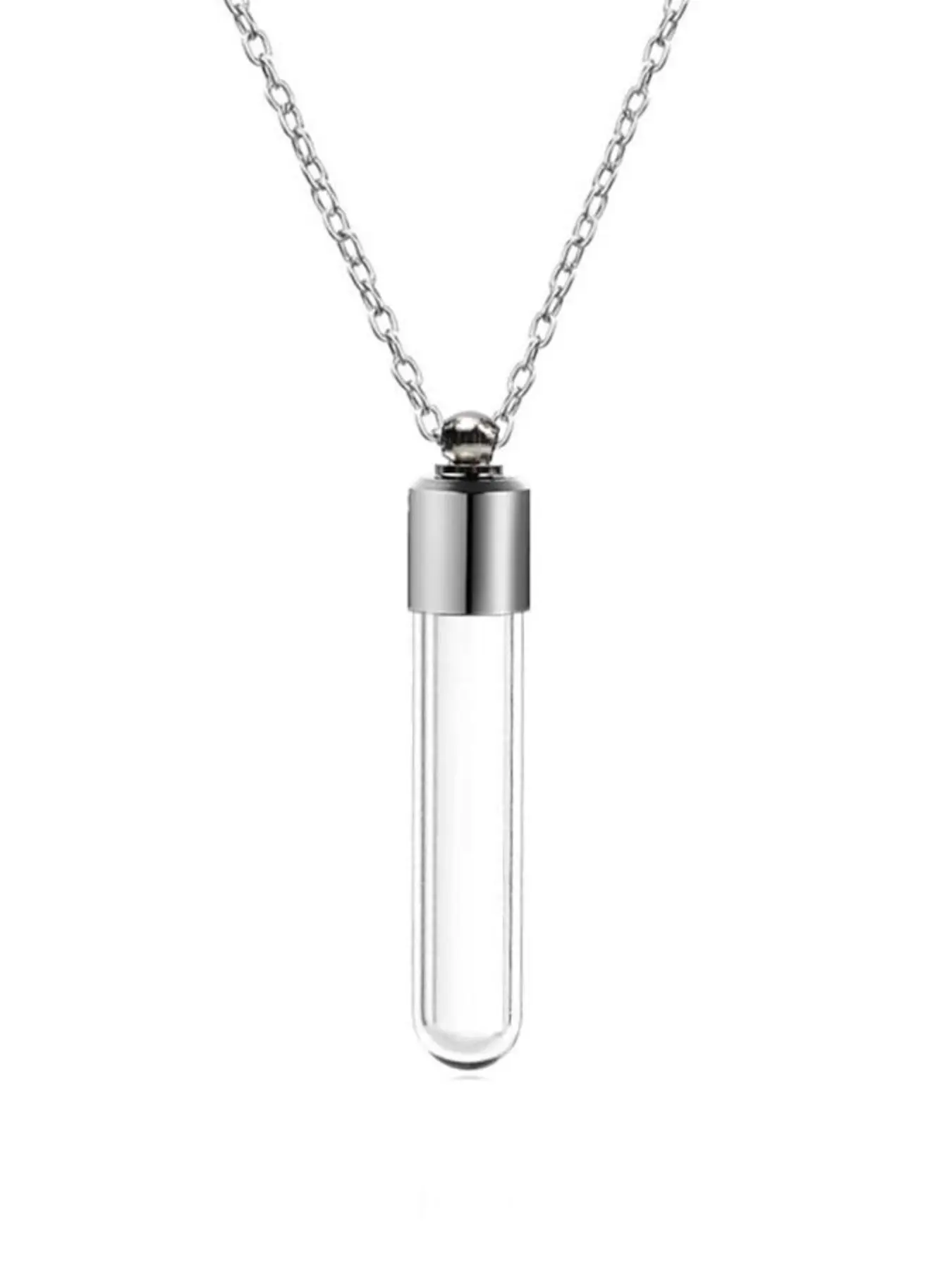 Transparent Mini Wish Bottle Necklace, DIY Decorative Pendant, Stainless Steel Chain, Heart Pattern, All Seasons, Women's Daily Wear