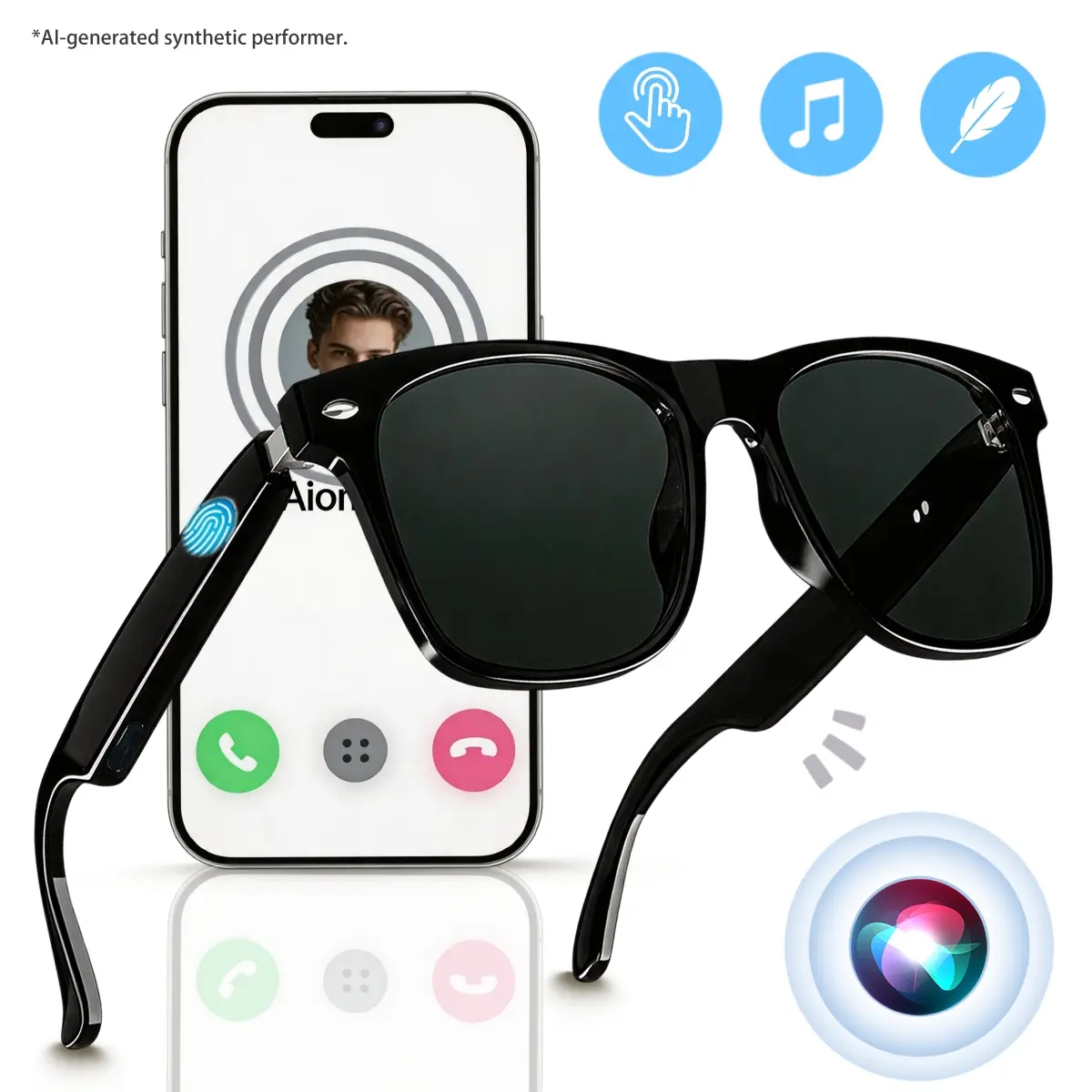 Bluetooth Smart Glasses, Wearable Tech Glasses, Open-Ear Audio Shades with Clear Voice Pickup, Tap Control for Voice Assistant, Polarized Lenses with UV Protection, 4-5H Playtime for Driving, Daily Commuting