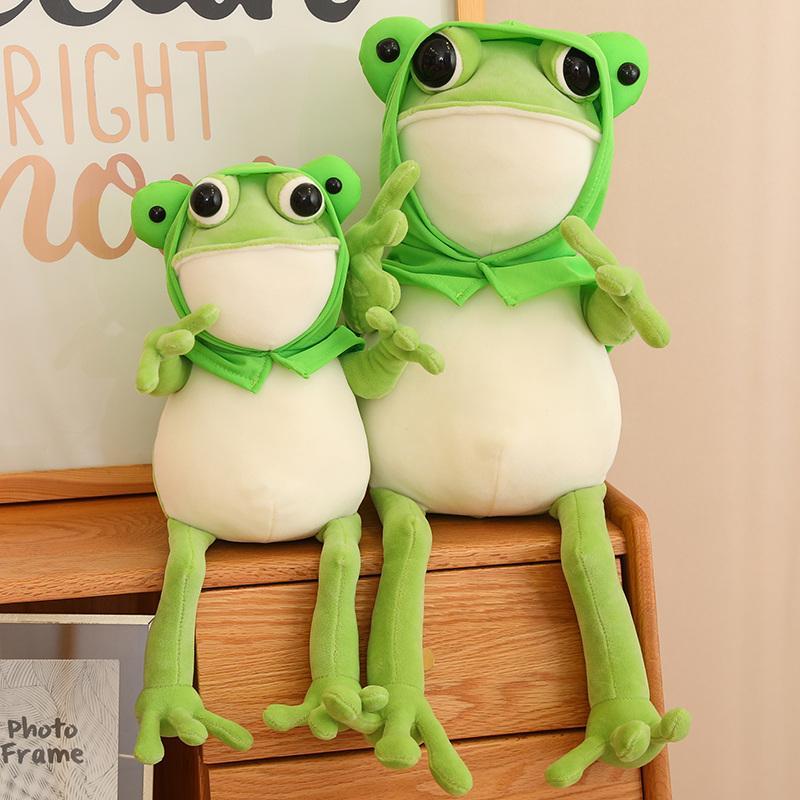 45/60/80CM Kawaii Cloak Frog Plush Toy Soft Stuffed Animal Lovely Hat Big Eyes Anime Doll Hug Pillow Birthday Xmas Gifts