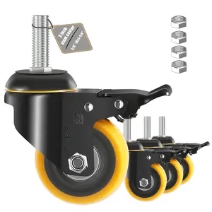 3 inch Caster Wheels, 3/8 Threaded stem Casters Set of 4 Heavy Duty, (Thread 3/8"-16 x1.25, Load Capacity 2000 lbs), Thread Stem Casters for Wire Shelving,Furniture,Carts