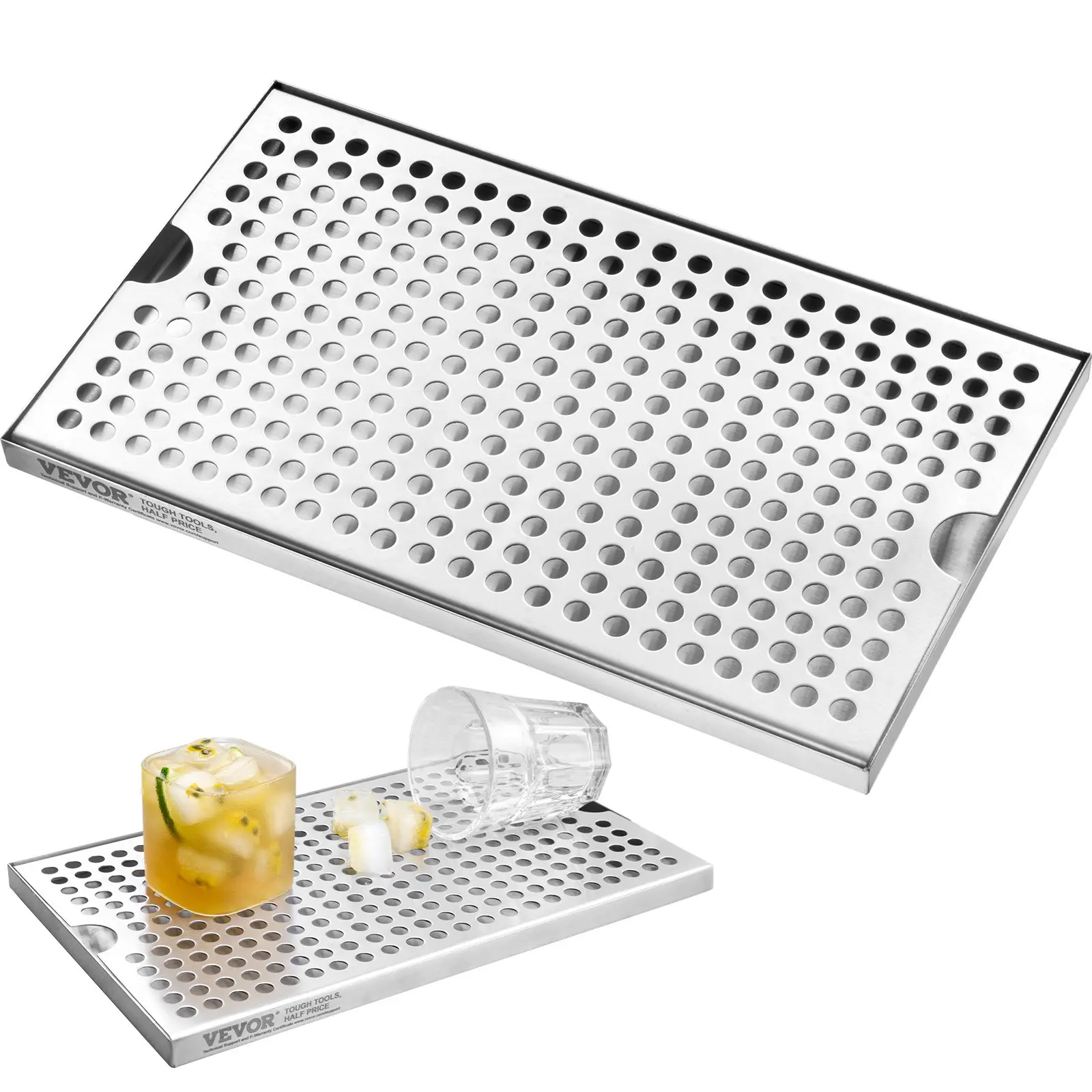 【DealsForYouDays】VEVOR Beer Drip Tray, 304 Stainless Steel Kegerator Drip Trays with 4 Non-Slip Rubber Pads and Detachable Cover, Heat/ Cold Resistant Beer Tower Drip Pan for Bar Restaurant Coffee Shop Home