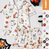 Women's Halloween Pajama Set, Cartoon Ghost Pumpkin Print, Fitted Short Sleeve Top, Loose Comfortable Shorts, Fun Casual Sleepwear, Loungewear Pjs Set