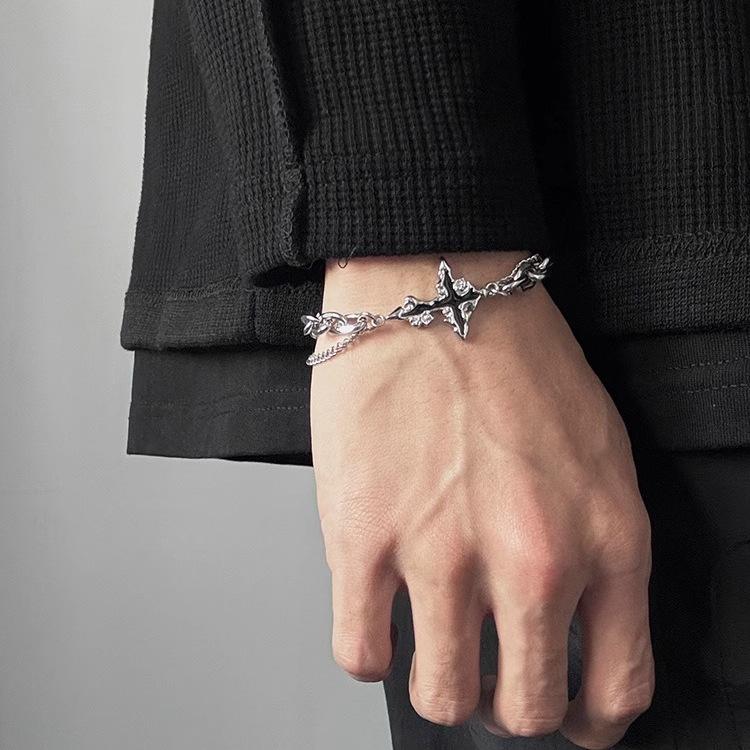 Premium sense dark chain cross bracelet men's versatile niche design titanium steel boys