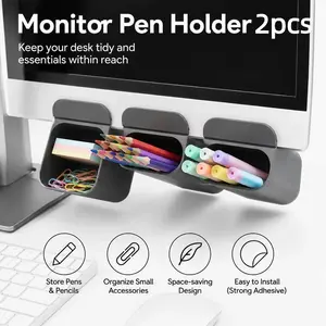 Adjustable Screen Pen Holder, Nano Glue No-Trace Adhesive, Edge-Fitting Desk Organizer, Small Item Storage, Office Table Essentials