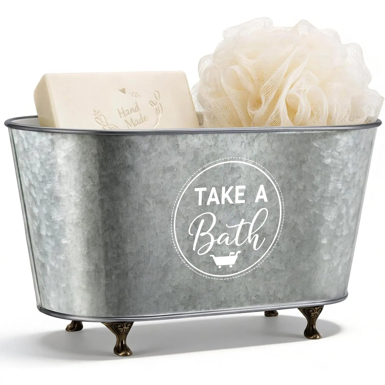 10.63"  Bathtub Shaped Storage Box Galvanized Decorative Bathtub Bar Soap Dish Container with Bronze Claw  Kitchen Sponge Holder and Shower Tray for Bathroom Storage Accessories
