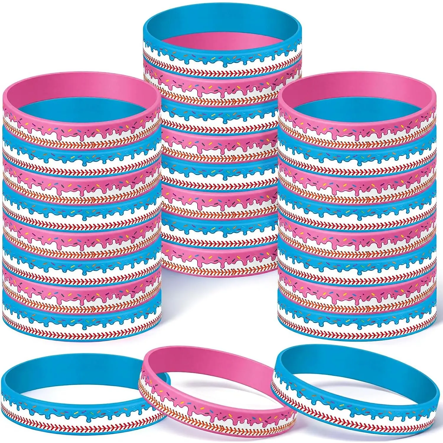 24 count Ice Cream Drip Baseball Bracelets   Wristbands Ice Cream Drip Theme Baseball Bracelets for Summer Party Favors