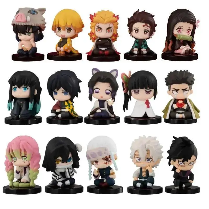 5-15pcs Q Version Demon Slayer Collectible Toy Set PVC Figurals Tanjiro Nidouzi Inosuke Zenizu Ghost Dolls Gifts