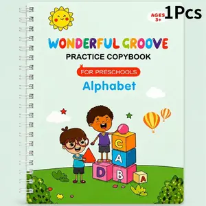 Reusable Slot Handwriting Practice Book Set for Kids Ages 3-8, 4 Books (letters, Numbers, Math, Drawing), Includes Preschool Tracing Workbook
