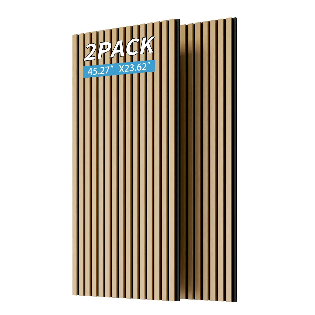 2PC White Oak Wood Slat Acoustic Panels, 45.27''X23.62'' 3D Fluted Sound Absorbers for Wall & Ceiling - 3-Sided Fully Wrapped Wood Finish Wall Trim (Home Improvement Building Supplies)