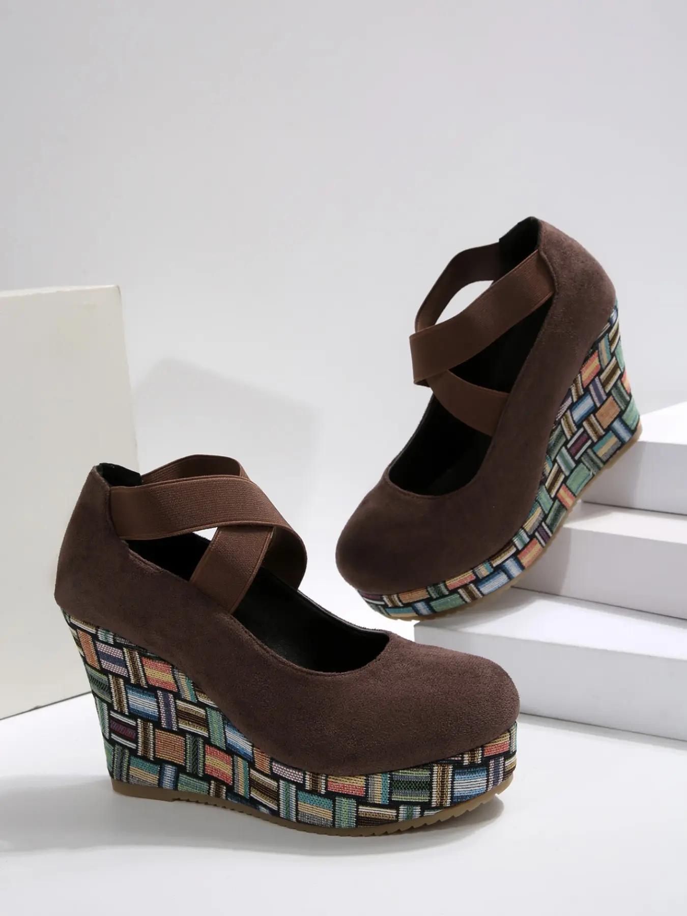 Suede Woven Wedge Platform Pumps | Crisscross Elastic Strap | Perfect for Women, Boho, Casual Wedge & Daily Wear, Elegant, Stylish! High Heel #WedgeHeels #PlatformPumps