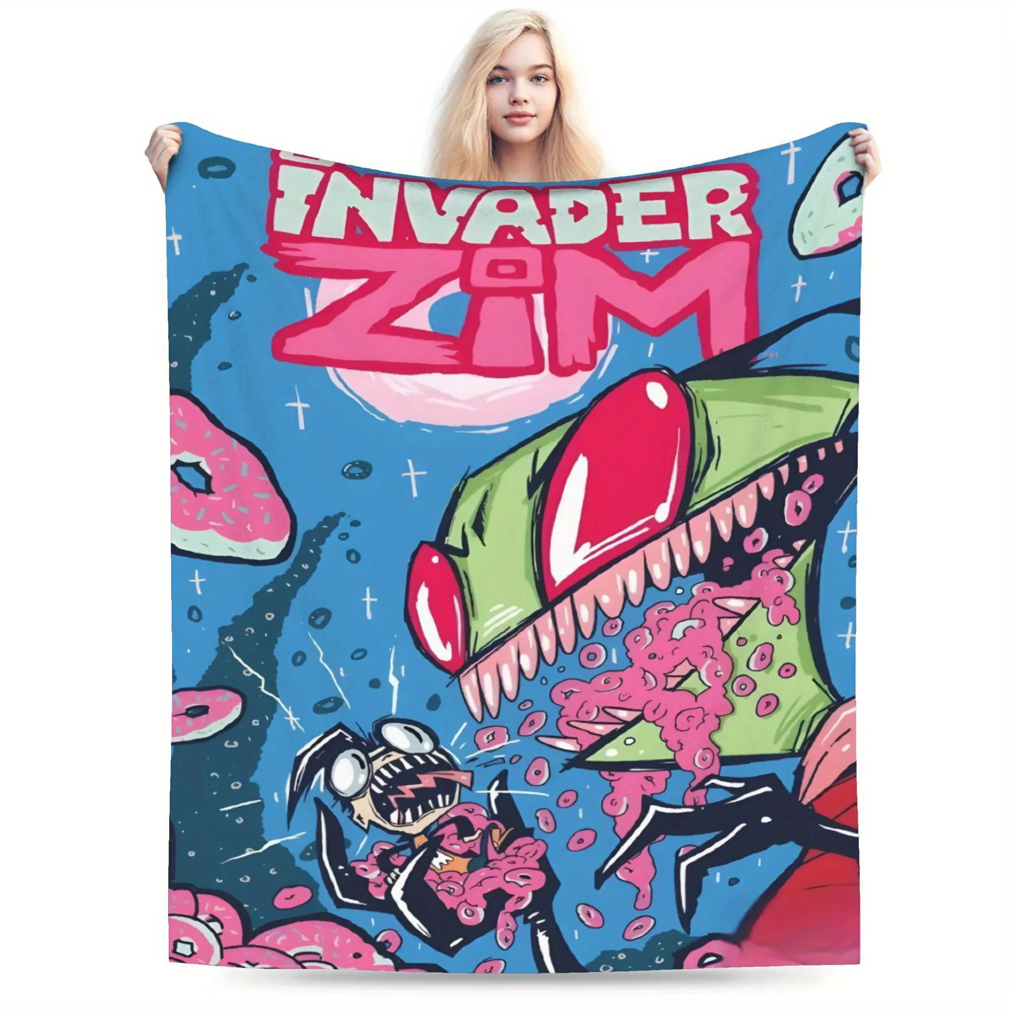 Invader ZIM cartoon theme series printed blanket, universal for all seasons, comfortable and soft, suitable for living room and bedroom - holiday gift