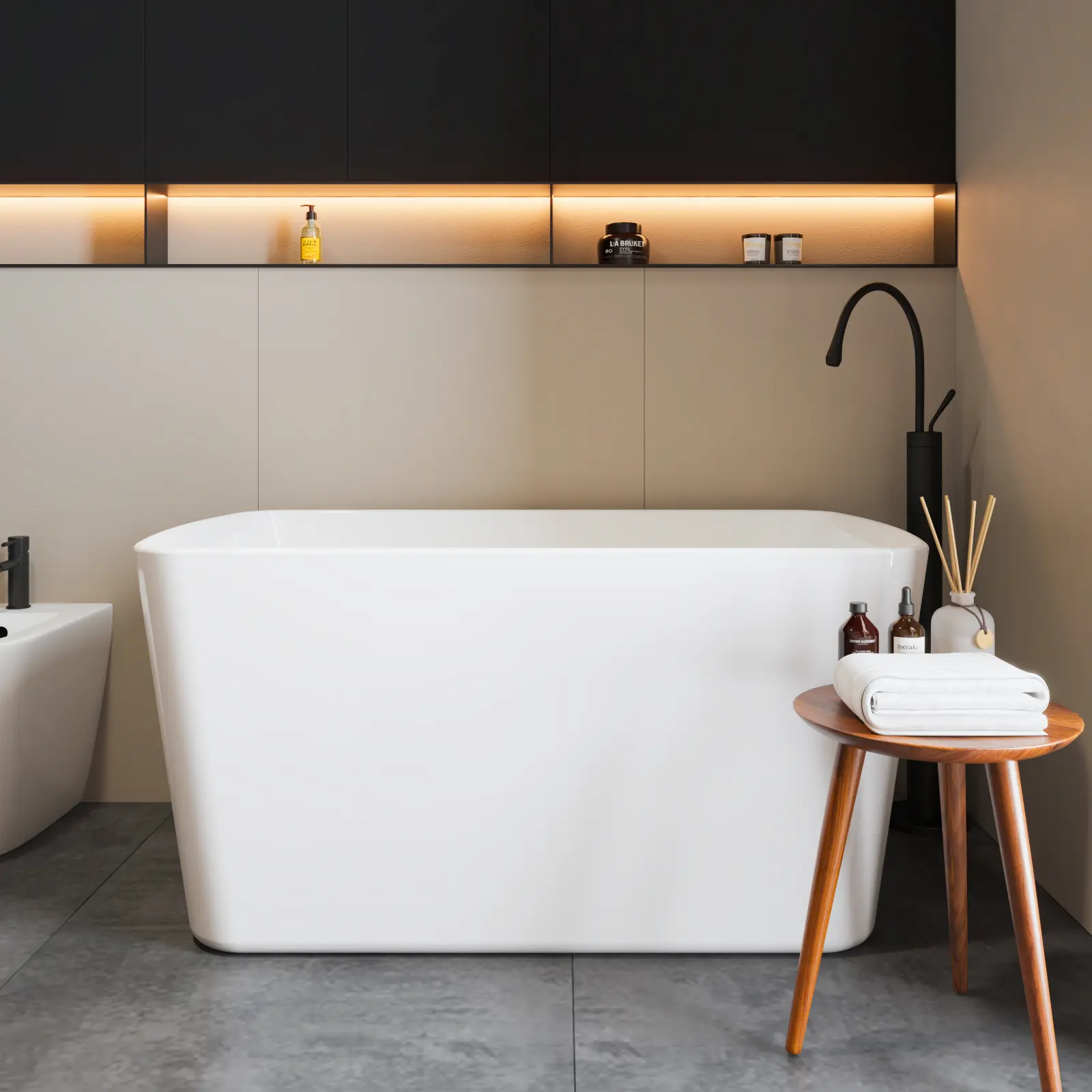 49" Modern Acrylic Freestanding Bathtub, Deep Soaking Stand Alone Tub with Chrome Overflow and Drain, White Oval Bath Easy to Install for Bathroom Renovation, Comfortable Small Space Tub
