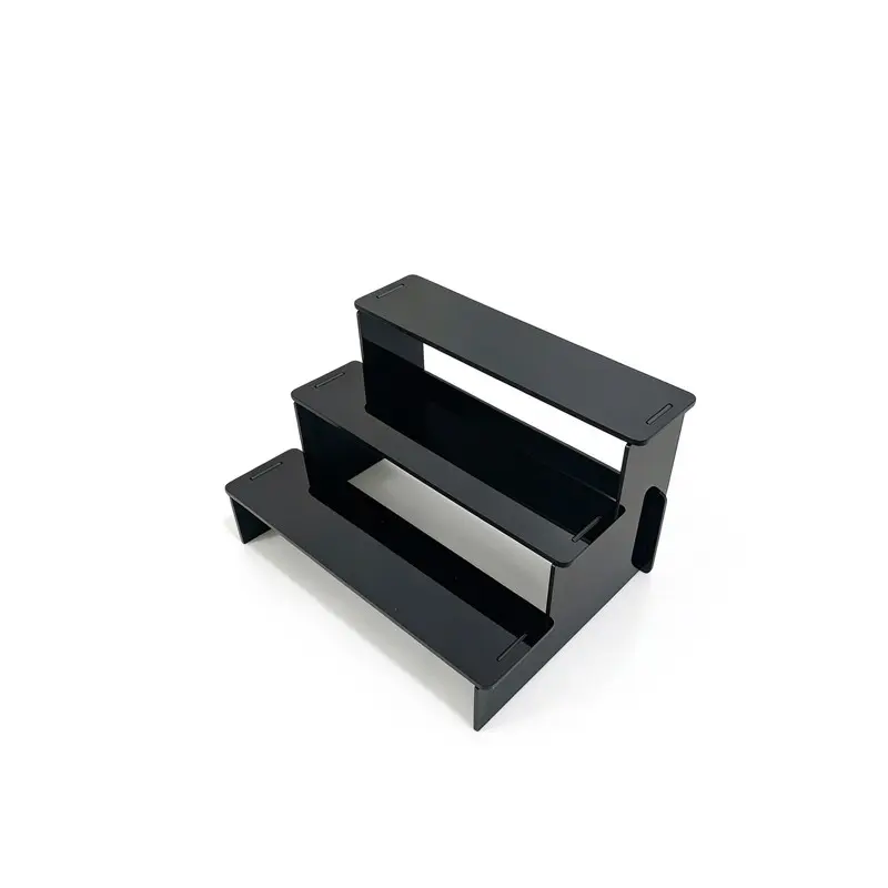 3-Tier Display Shelf, No Tool Assembly Step Display Riser, Plastic Material, 7.56-Inch Space Saving Shelf for Perfume, Figurines and Cupcakes