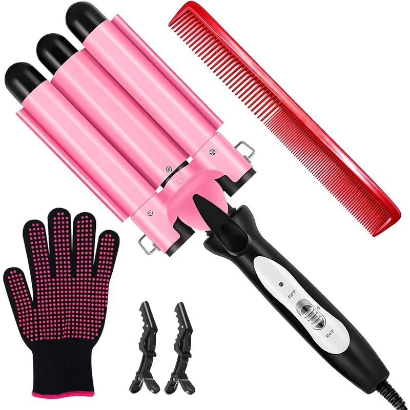 3 Barrel Curling Iron - Crimper Hair Tool 1" Ceramic Hair Crimper & Crimping Iron| Triple Barrel Hair Waver for Women Beach Waves, Dual Voltage, 2 Temp Settings
