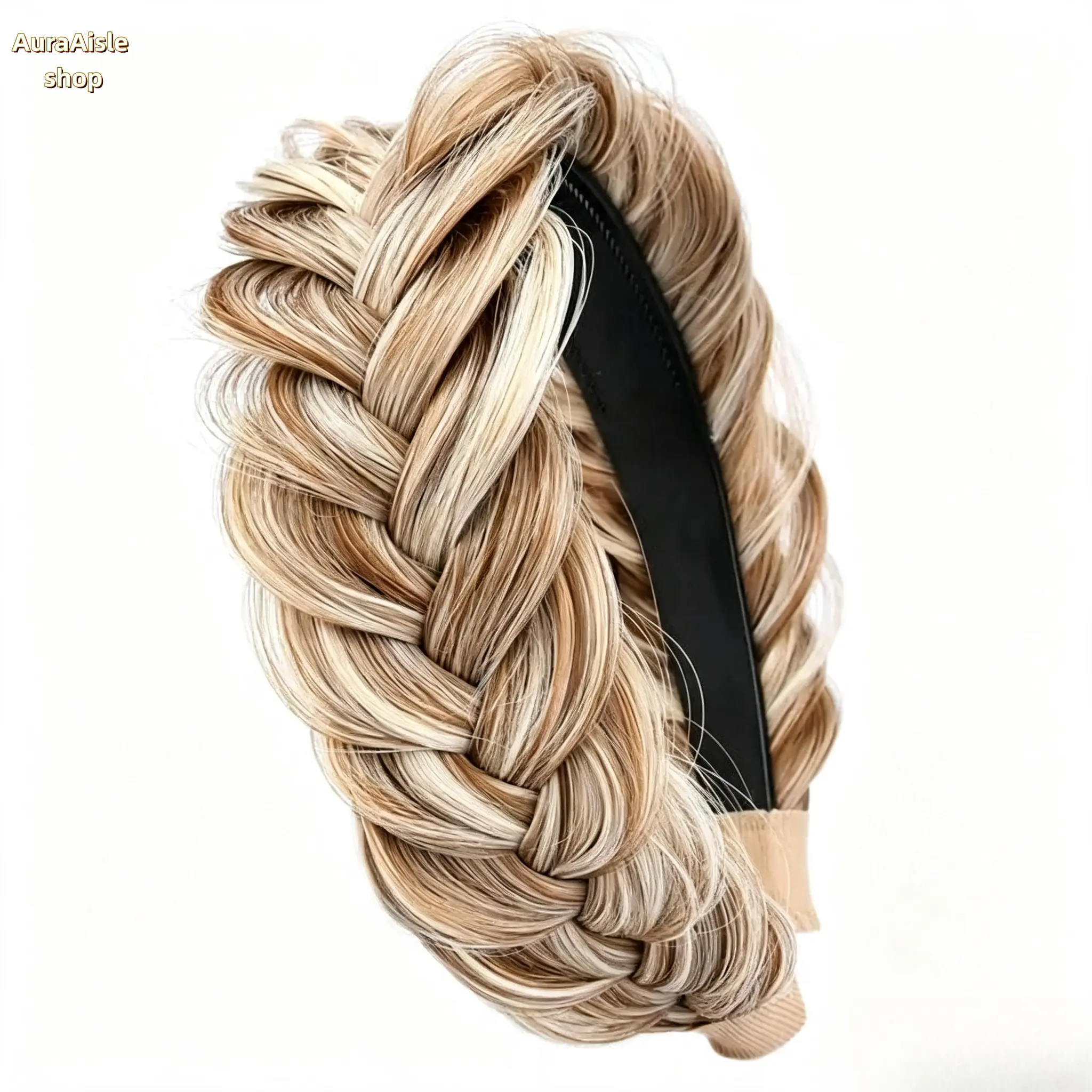 Thick Braided Synthetic Hair Headband, Sandy Gold Messy Weave Design, Elastic Non‑Slip Hair Accessory For Women, Boho‑Style Decor For Daily Outfits, Party Occasions And Holiday Gifting