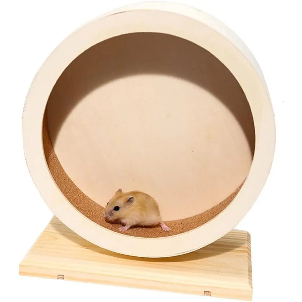 Hamster Wooden Silent Wheel, Small Animal Exercise Wheel Accessories, Quiet Spinner Running Wheels Toys for Hamsters, Guinea Pig, Gerbils, Mice and Other Small Pets, 8.2' Medium Size
