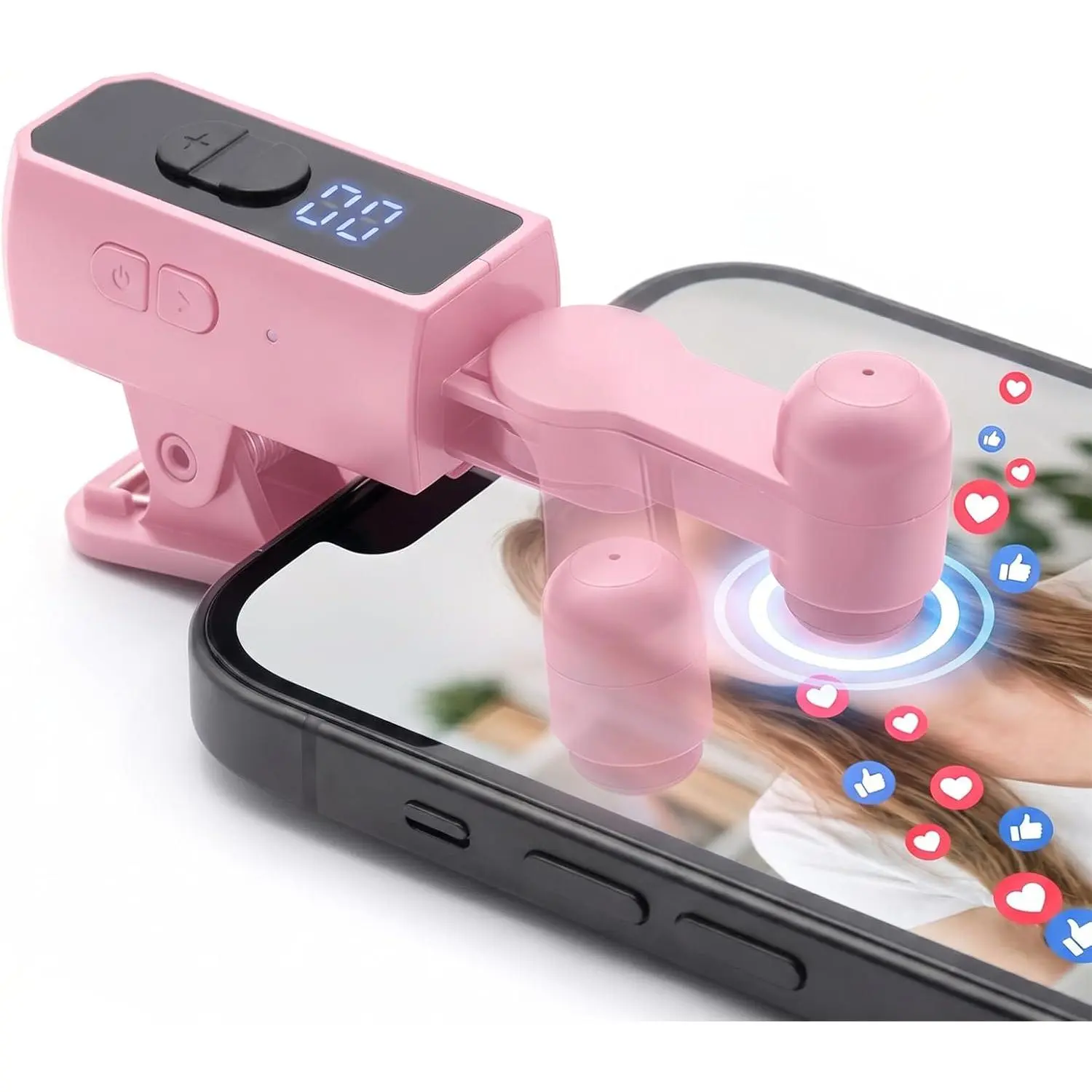 Silent Rechargeable Automatic Screen Clicker Phone Accessory - 108 Speeds, Integrated LED Display, Customizable Tapping, Effortless Use for Gamers, Selfie Accessories (Pink)