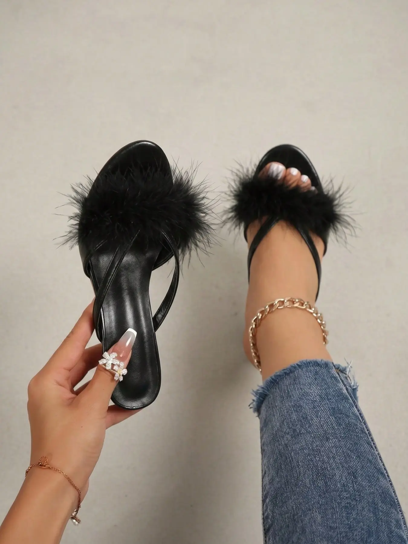 French Style Summer New Fairy Wind Round Toe Thin Strap Design Heeled Sandals, Elegant High Heel Shoes for Daily Wear and Office